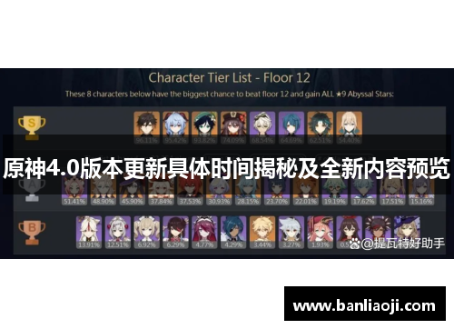原神4.0版本更新具体时间揭秘及全新内容预览